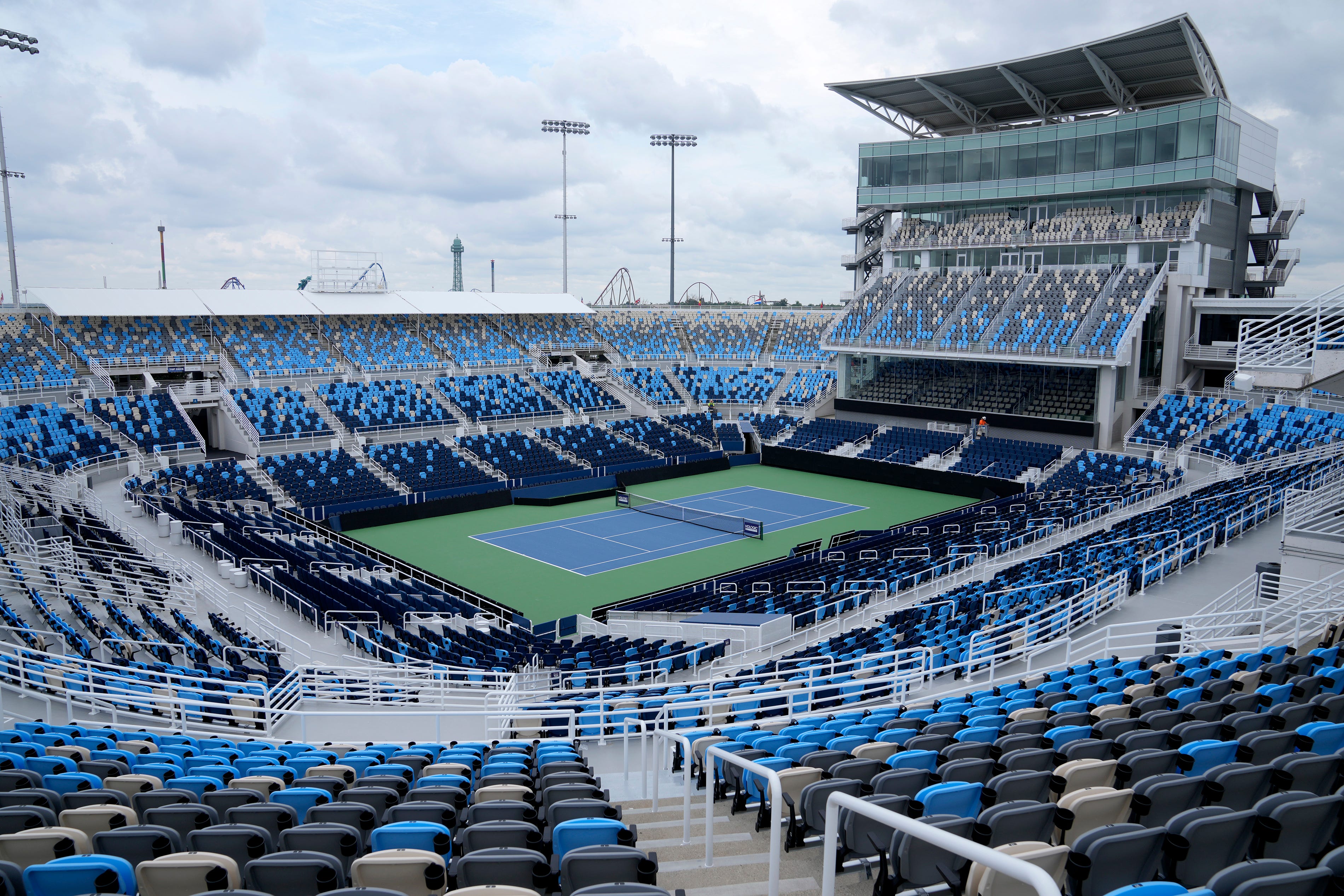 About 12,000 new seats have been added to Center Court at the Lindner Family Tennis Center in Mason. The new seats are part of of a $260 million to enhance the facility over the next two years. The center hosts the Cincinnati Open.