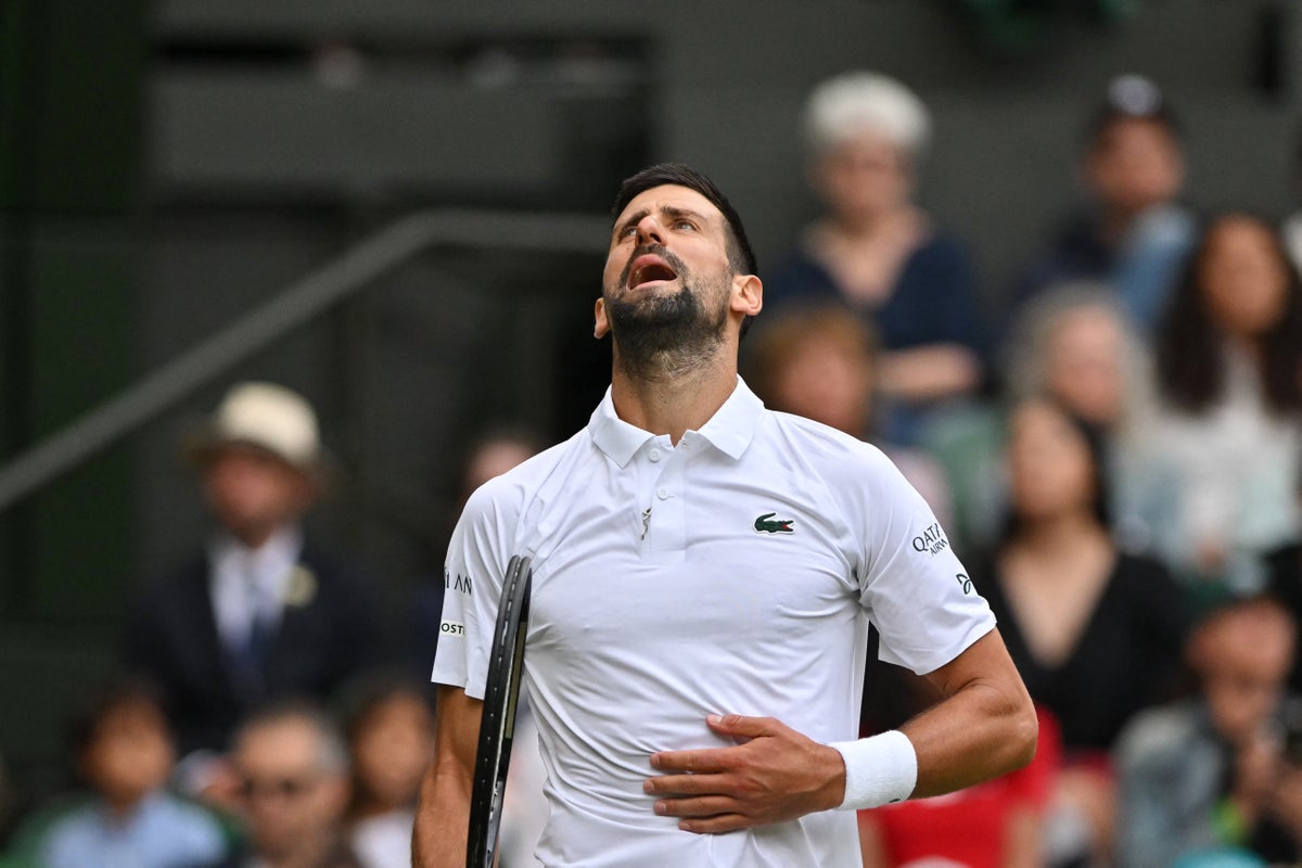 Serbia's Novak Djokovic reacts as he plays against Miomir Kecmanovic (AFP/Getty)