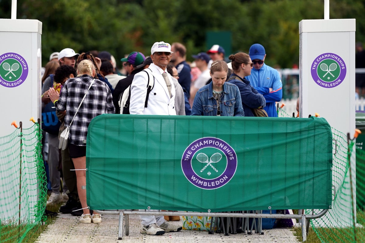 Tennis fans queue for hours to access the All England Club (PA)