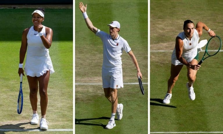 Naomi Osaka, Jannik Sinner e Aryna Sabalenka em Wimbledon