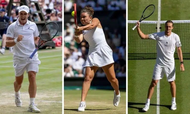 Arthur Fery, Jasmine Paolini e Alexander Zverev em Wimbledon