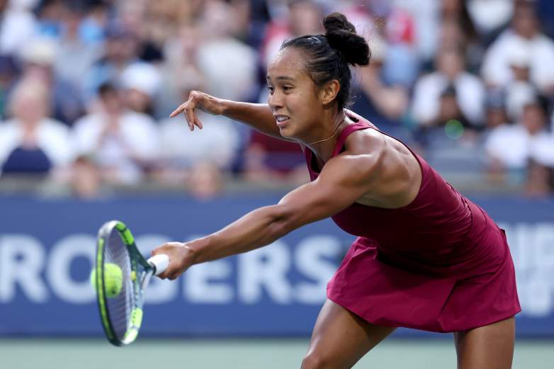 TORONTO, ONTARIO - AUGUST 09: Leylah Fernandez of Canada returns a shot to Naomi Osaka of Japan during day eight of the National Bank Open Presented by Rogers at Sobeys Stadium on August 09, 2026 in Toronto, Ontario. (Photo by Matthew Stockman/Getty Images)