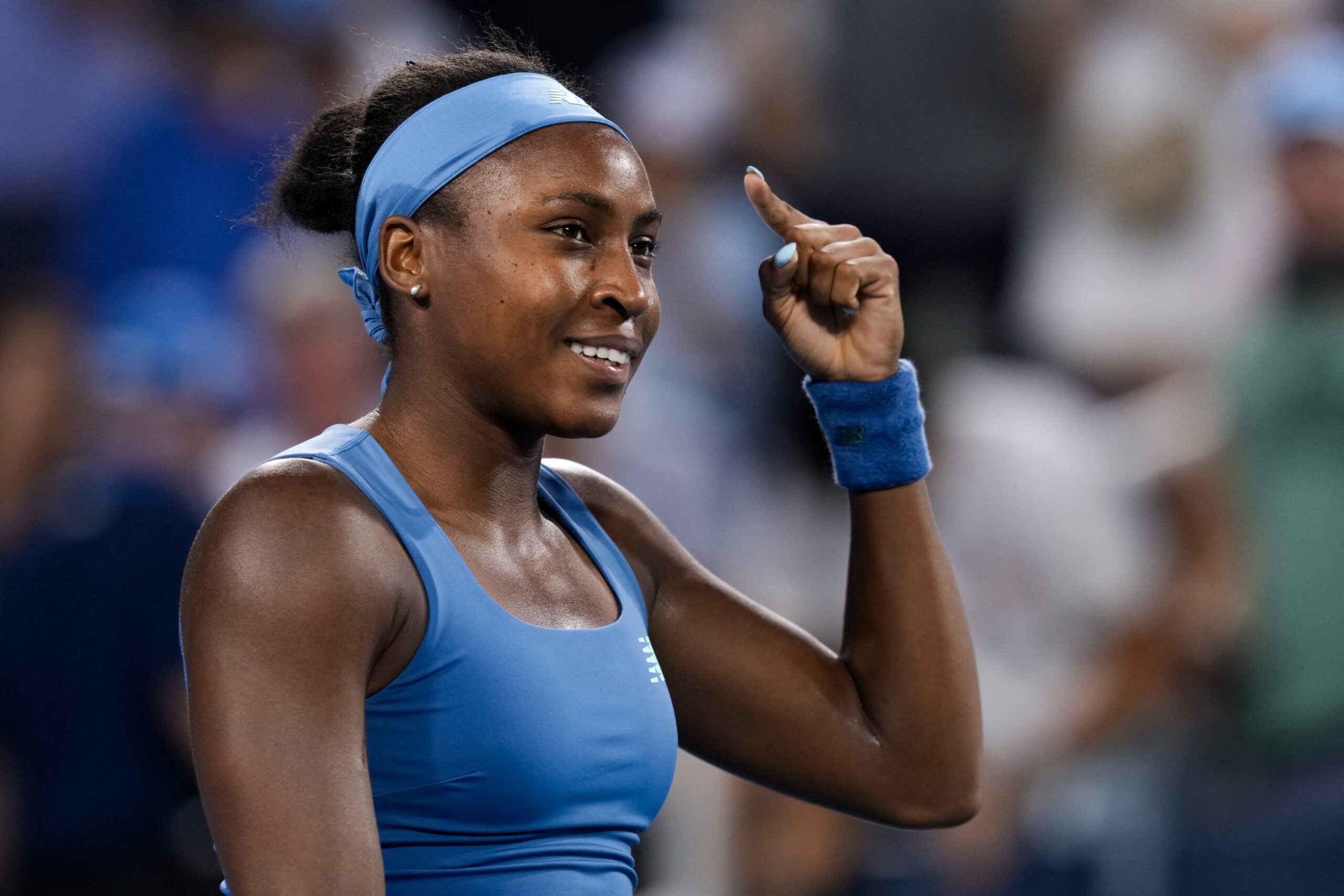 Aug 23, 2026; Cincinnati, OH, USA; Coco Gauff (USA) celebrates defeating Jessica Pegula (USA) during the finals of the Cincinnati Open at Lindner Family Tennis Center. © Aaron Doster-Imagn Images