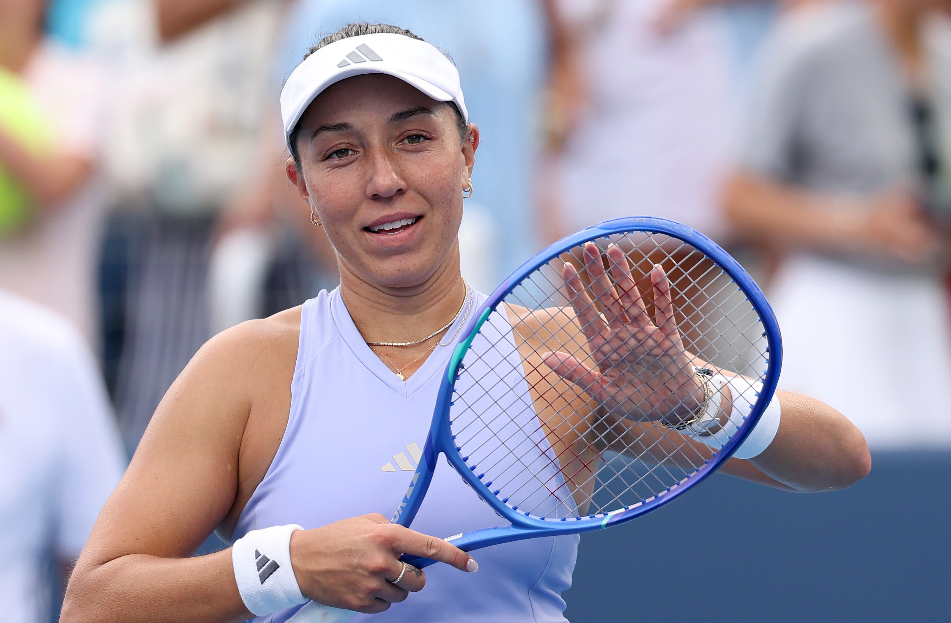 Jessica Pegula celebrates after a match against Simona Waltert of Switzerland on Day 5 of the Cincinnati Open on Aug.t 15, 2026.