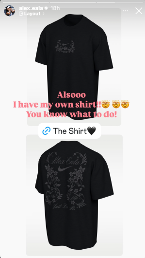 Alex Eala shows off her $42 signature NikeCourt tennis T-shirt on Instagram after Nike released merchandise bearing the Filipino star’s name. (Alex Eala/Instagram)