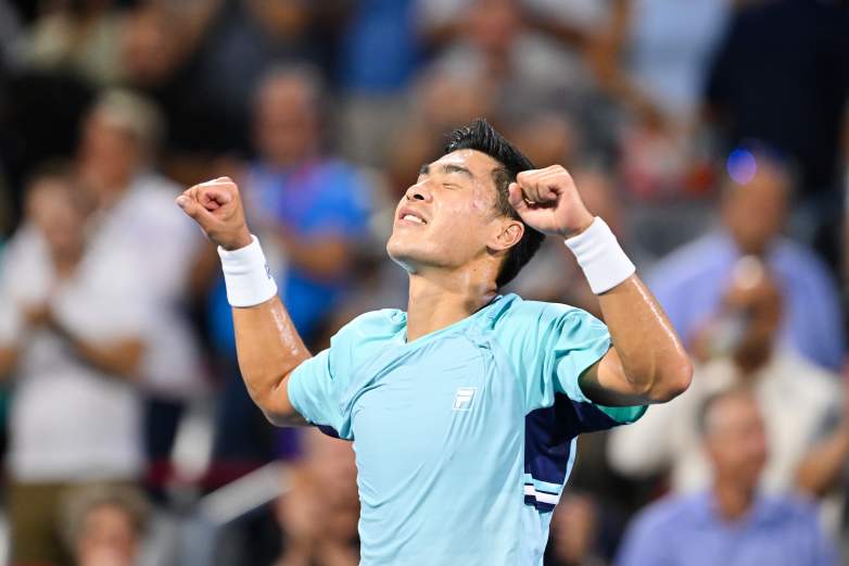 Brandon Nakashima of the United States celebrates at National Bank Open presented by Rogers.