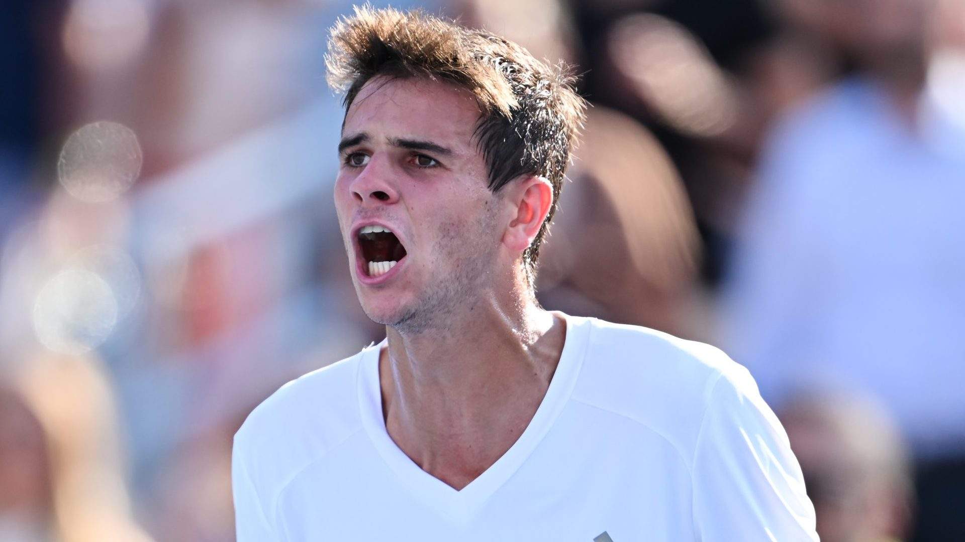 Rafael Jodar of Spain celebrates a victory against Arthur Fils of France during their singles Quarterfinals match on day ten of the ATP 1000 National Bank Open presented by Rogers at Stade IGA on August 11, 2026 in Montreal, Quebec, Canada.  