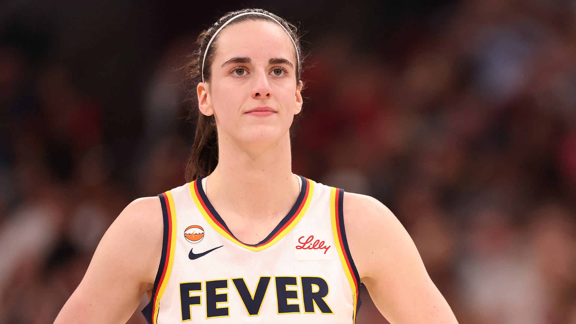 CHICAGO, ILLINOIS - AUGUST 08: Caitlin Clark #22 of the Indiana Fever looks on against the Chicago Sky during the first half at United Center on August 08, 2026 in Chicago, Illinois. NOTE TO USER: User expressly acknowledges and agrees that, by downloading and or using this photograph, User is consenting to the terms and conditions of the Getty Images License Agreement. (Photo by Michael Reaves/Getty Images)