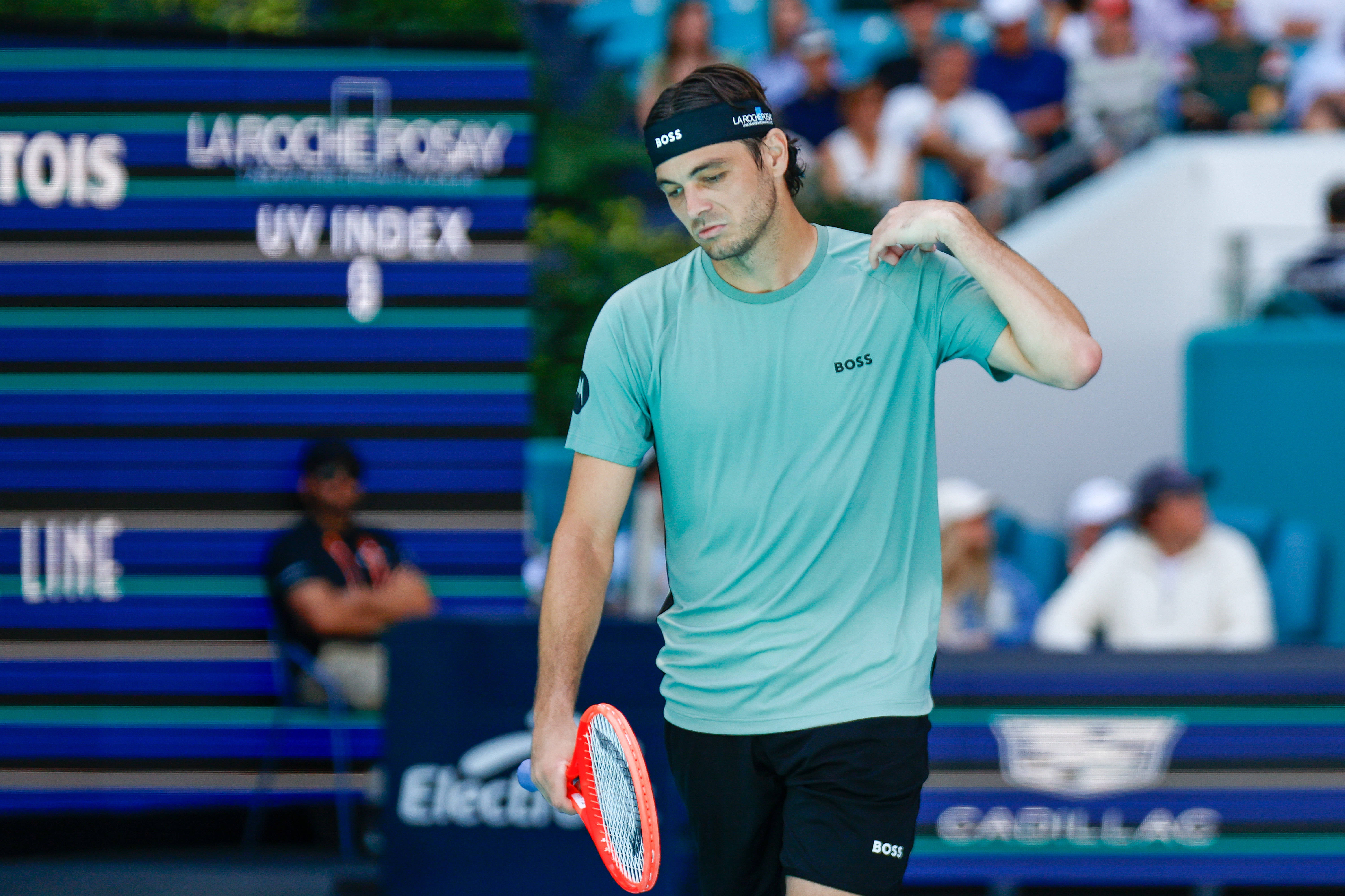 MIAMI GARDENS, FL â MARCH 24: Taylor Fritz USA in action during a mens fourth round singles match against Jiri Lehecka CZE at the Miami Open on March 24, 2026, at Hard Rock Stadium in Miami Gardens, Florida,Photo by Chris Arjoon/Icon Sportswire TENNIS: MAR 24 Miami Open EDITORIAL USE ONLY Icon2603240010067 ©IMAGO/Icon Sportswire
