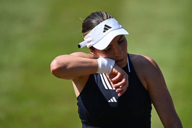 Romania's Elena-Gabriela Ruse reacts during the women's singles quarter-final match of the WTA 500 Bad Homburg Open tennis tournament against USA's Emma Navarro, in Bad Homburg, western Germany on June 25, 2026. (Photo by Kirill KUDRYAVTSEV / AFP via Getty Images)