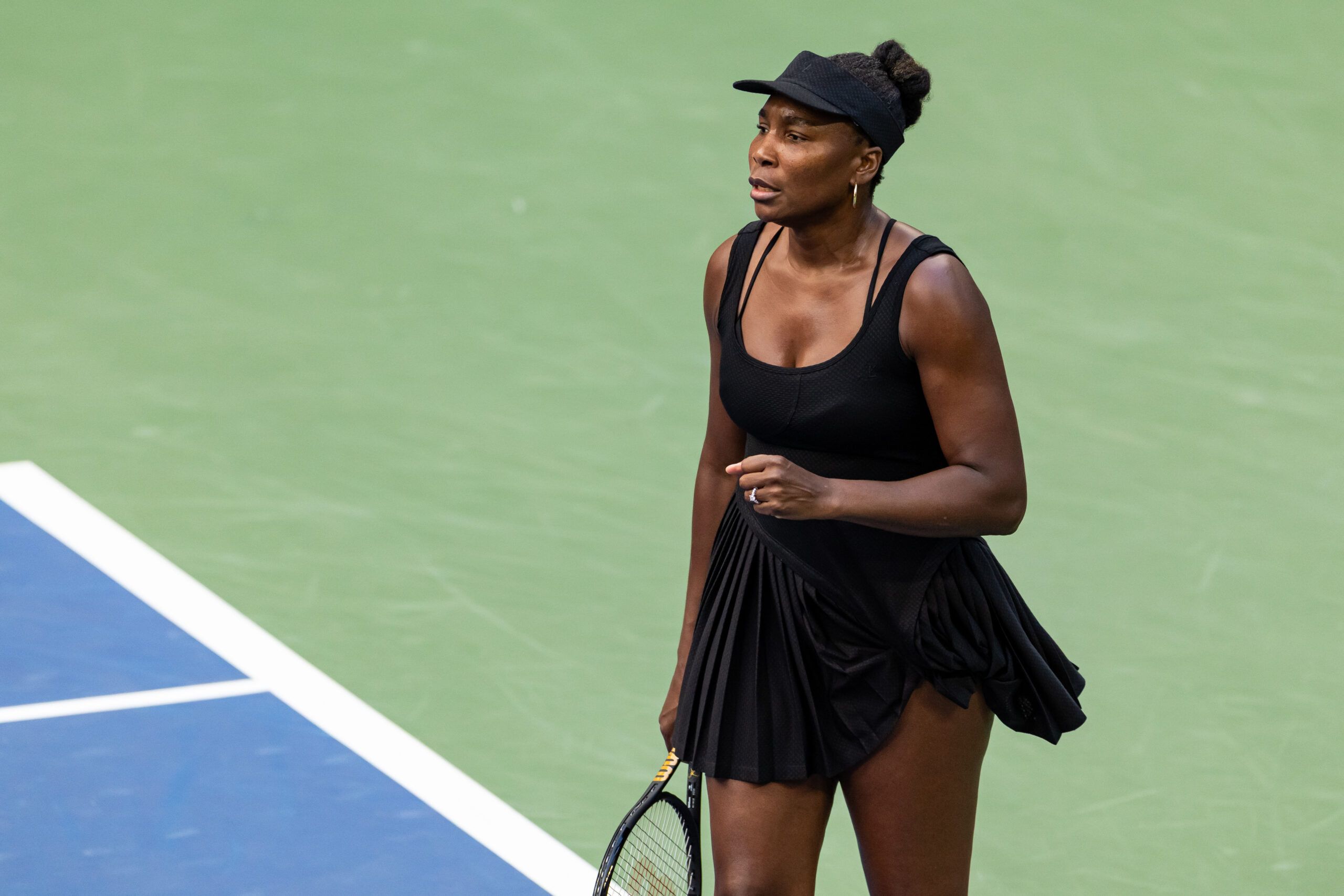 Sep 2, 2025; Flushing, NY, USA; Venus Williams of the United States and Leylah Fernandez of Canada in action against Taylor Townsend of the United States and Katerina Siniakova of Czech Republic in the quarterfinal of the women’s doubles at the US Open at Louis Armstrong Stadium in Billie Jean King National Tennis Center. © Mike Frey-Imagn Images