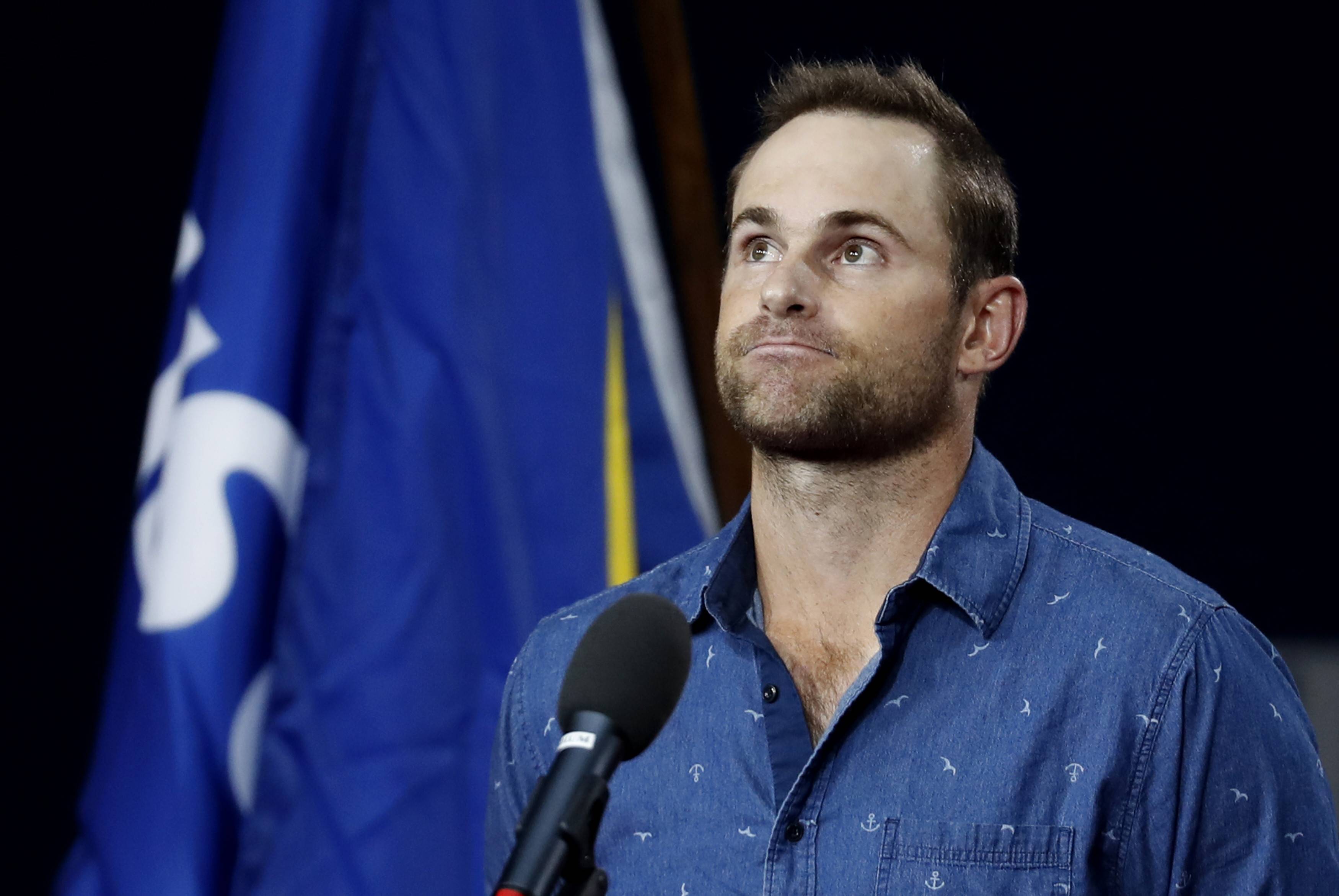 Former tennis player Andy Roddick speaks during the International Tennis Hall of Fame ring presentation ceremony before a semifinal match in Arthur Ashe Stadium at the 2018 US Open Tennis Championships at the USTA Billie Jean King National Tennis Center in New York City on September 7, 2018. PUBLICATIONxINxGERxSUIxAUTxHUNxONLY NYP20180907112 JOHNxANGELILLO ©imago/UPI Photo