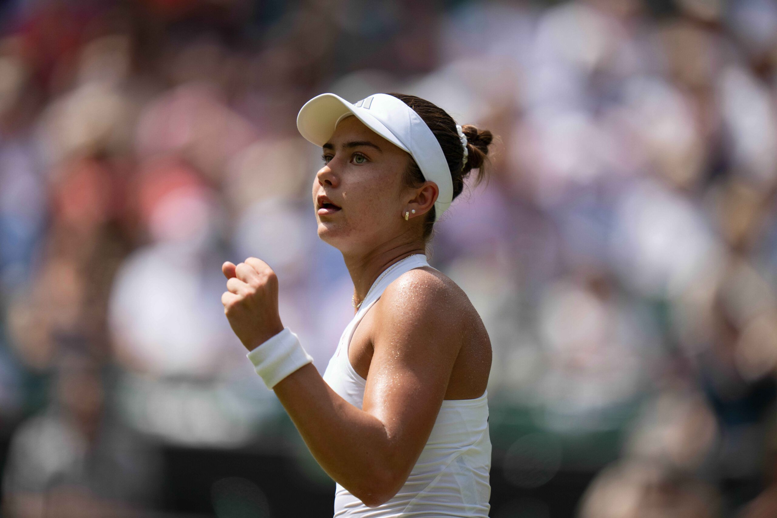 Jul 5, 2026; London, United Kingdom; Iva Jovic of the United States reacts during her match against Jessica Pegula of the United States on day seven at All England Lawn Tennis and Croquet Club. © Susan Mullane-Imagn Images