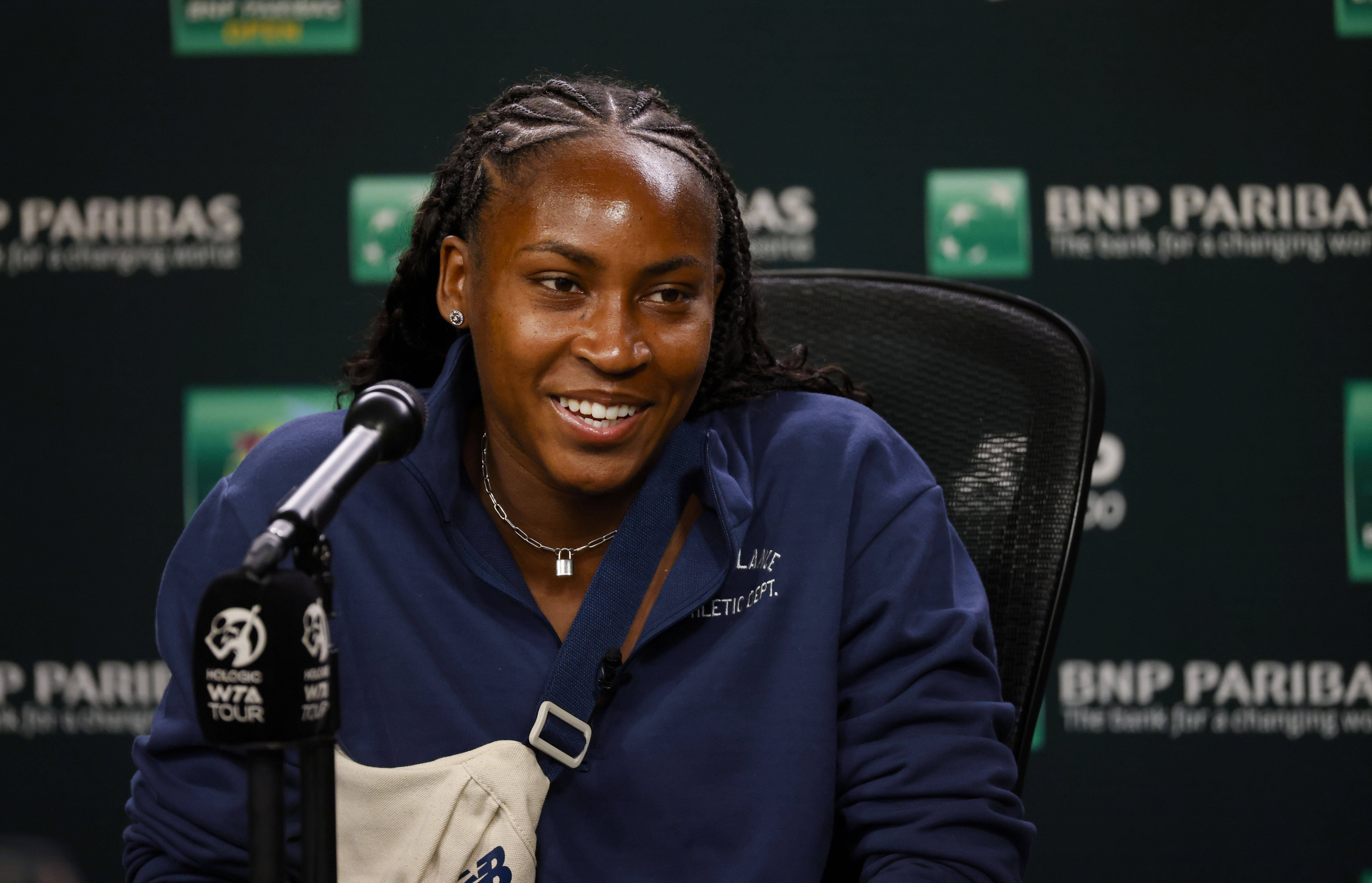 March 06, 2024 Coco Gauff speaks during a press conference, PK, Pressekonferenz at the BNP Paribas Open tennis tournament. /CSM Indian Wells United States of America – ZUMAc04_ 20240306_zma_c04_013 Copyright: xCharlesxBausx ©IMAGO/ZUMA Wire