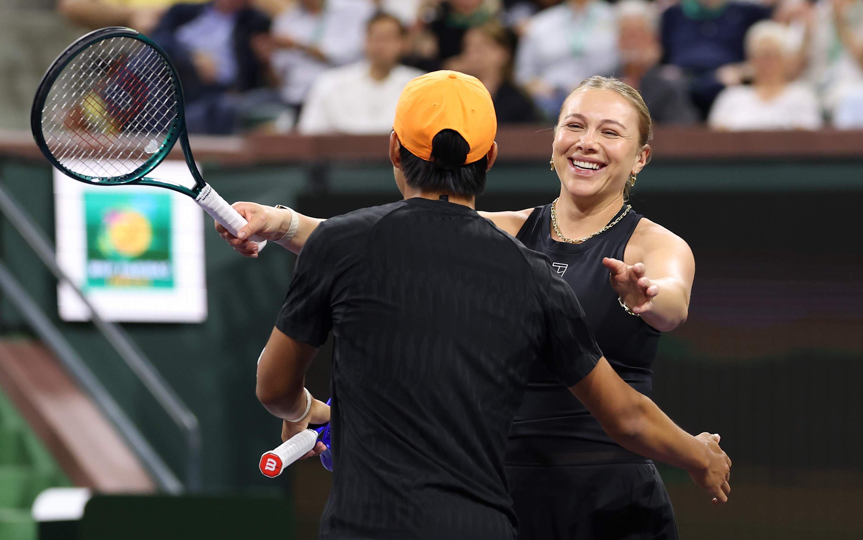INDIAN WELLS, CALIFORNIA - MARCH 03: Amanda Anisimova of the United States and Learner Tien of the United States during the Eisenhower Cup at Indian Wells Tennis Garden on March 03, 2026 in Indian Wells, California. (Photo by Clive Brunskill/Getty Images)