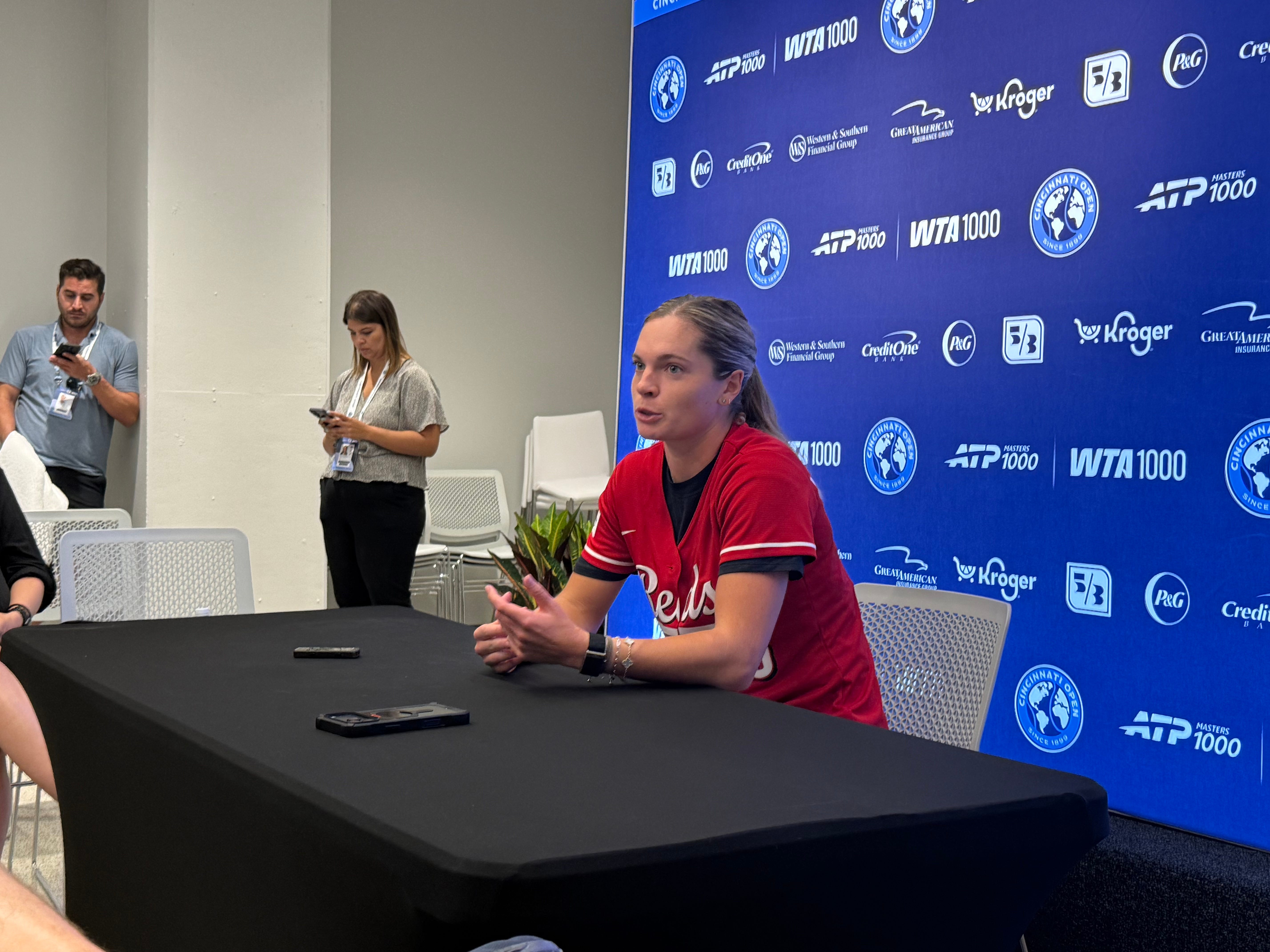 Caty McNally speaks to media ahead of the 2026 Cincinnati Open.