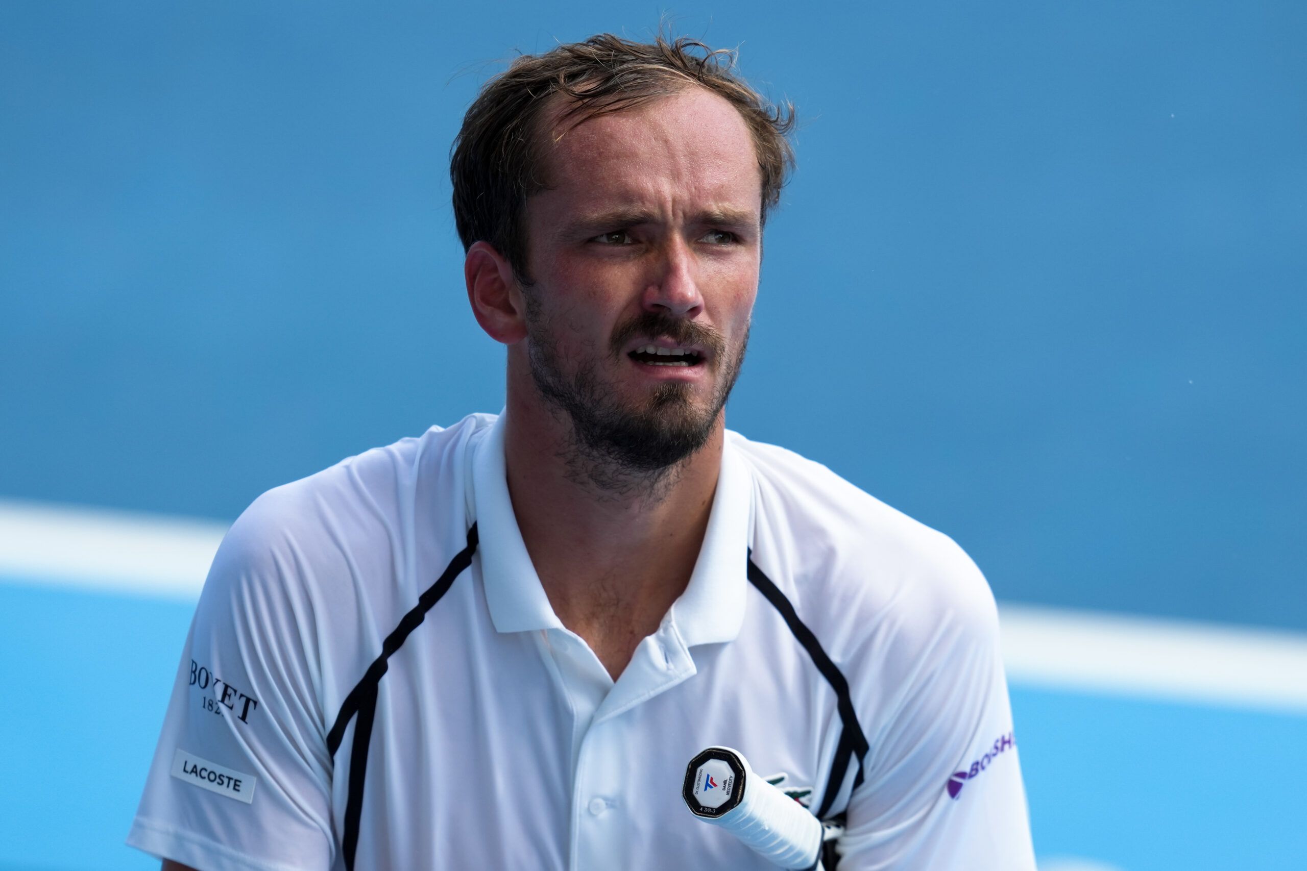 Aug 18, 2026; Mason, OH, USA; Daniil Medvedev reacts after returning a shot against Brandon Nakashima (USA) during the Cincinnati Open at Lindner Family Tennis Center. © Aaron Doster-Imagn Images