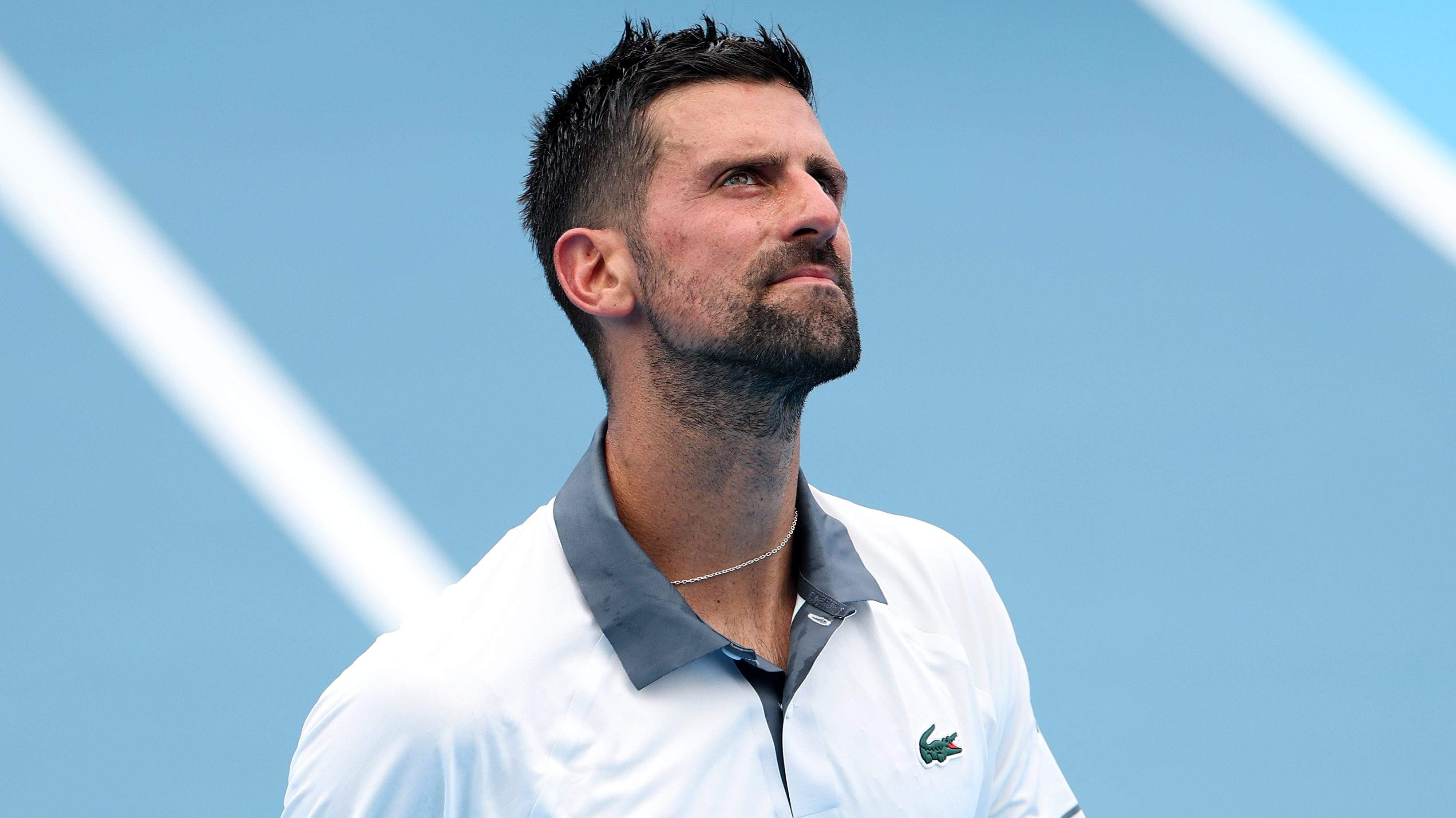 MASON, OHIO - AUGUST 15: Novak Djokovic of Serbia looks on during a match against Thiago AgustĂn Tirante of Argentina on day five of the Cincinnati Open at Lindner Family Tennis Center on August 15, 2026 in Mason, Ohio. (Photo by Emilee Chinn/Getty Images)