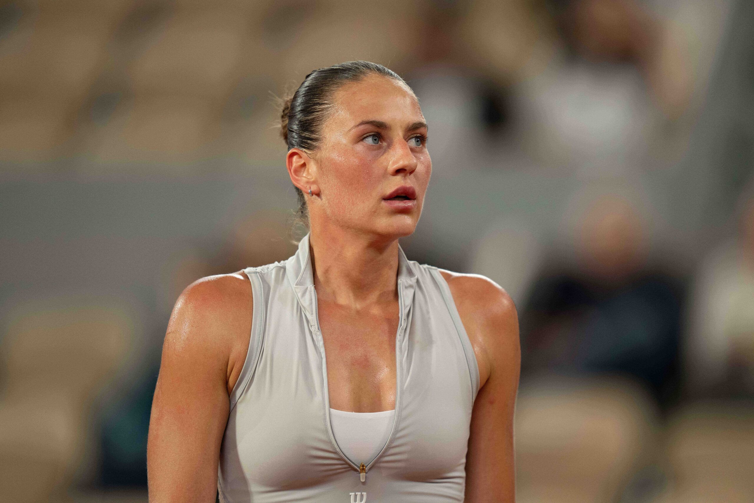 Jun 2, 2026; Paris, France; Marta Kostyuk of Ukraine during her match against Elina Svitolina of Ukraine on day 10 at Stade Roland Garros. © Susan Mullane-Imagn Images