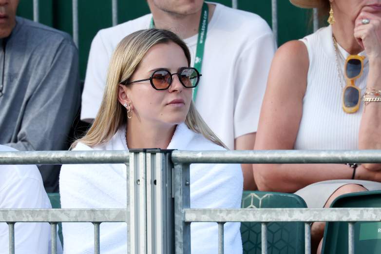 Amelia Ruiz, partner of Brandon Nakashima of United States, watches at Wimbledon.