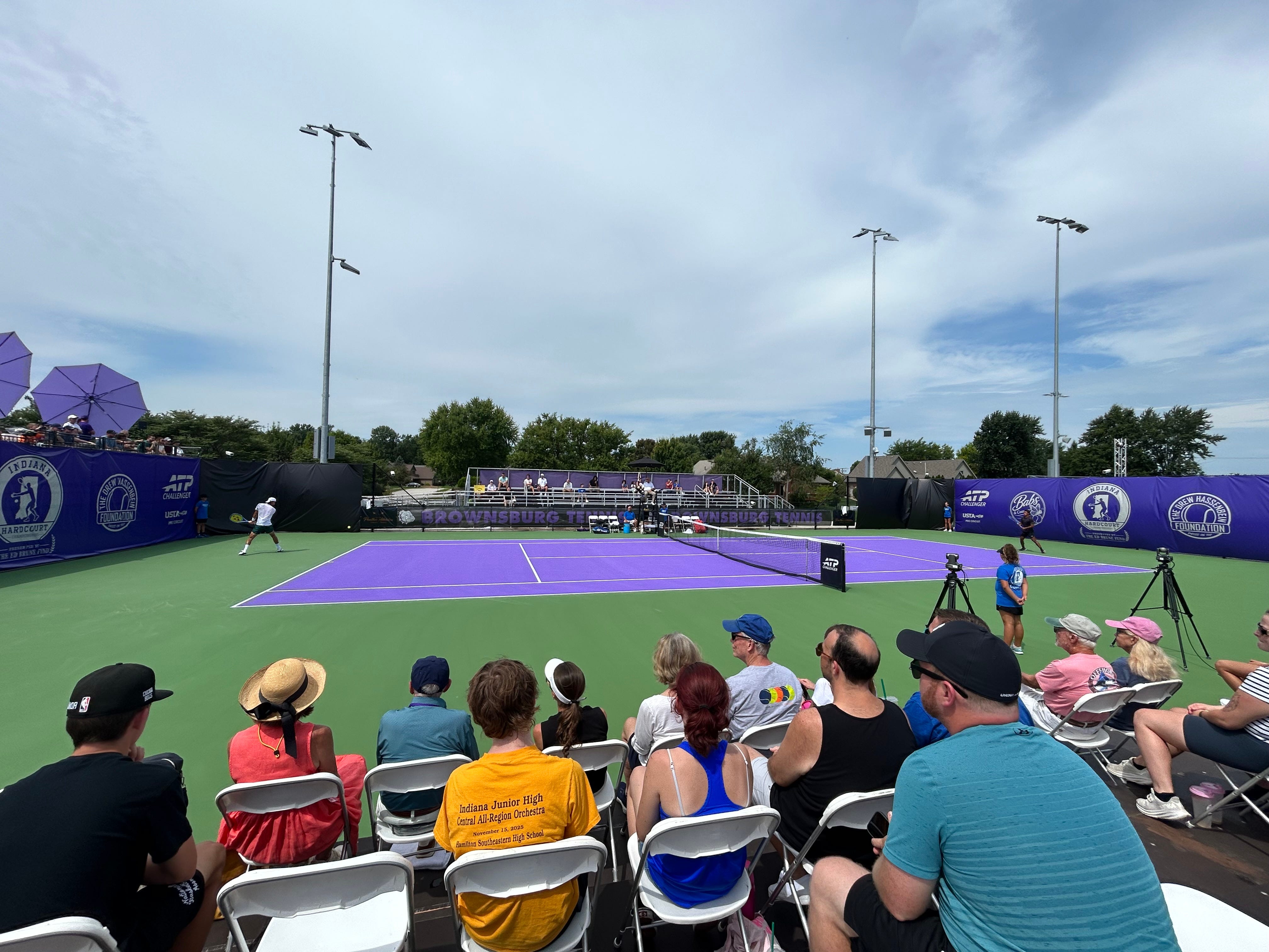 South African professional tennis player Lloyd Harris and U.S. tennis player Andre Ilagan compete in the finals of the singles tournament at the inaugural Hardcourt Championships on Sunday, Aug. 16.