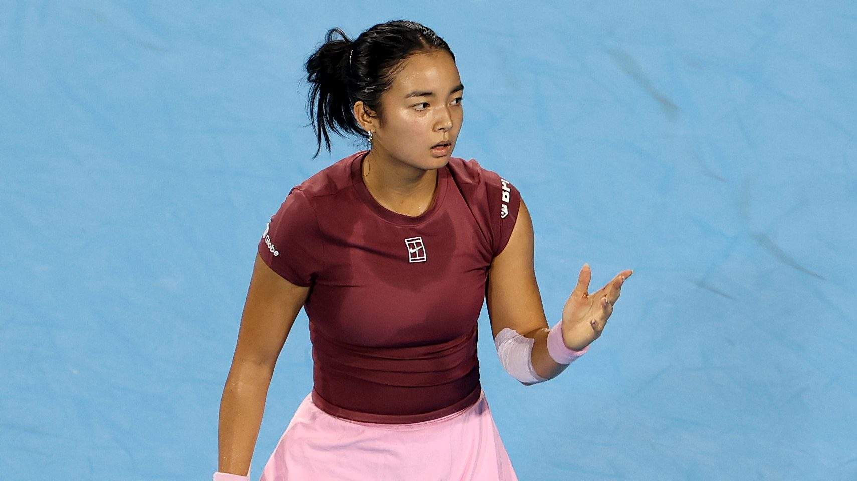 MASON, OHIO - AUGUST 17: Alexandra Eala of the Philippines reacts during a match against Amanda Anisimova of the United States on day seven of the Cincinnati Open at Lindner Family Tennis Center on August 17, 2026 in Mason, Ohio. (Photo by Emilee Chinn/Getty Images)
