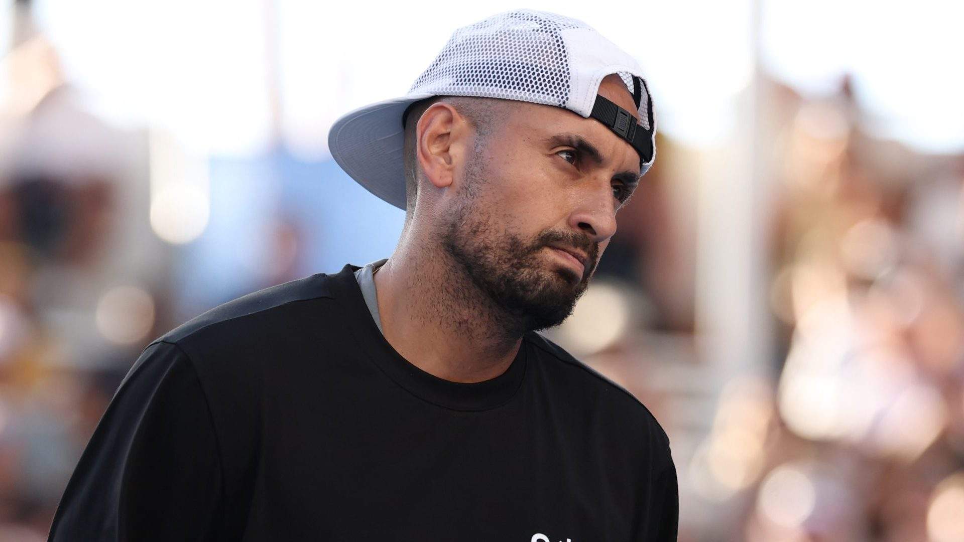 Nick Kyrgios of Australia is seen while competing with Leylah Fernandez of Canada in the Mixed Doubles First Round against Desirae Krawczyk of the United States and Neal Skupski of Great Britain during day six of the 2026 Australian Open at Melbourne Park on January 23, 2026 in Melbourne, Australia. 