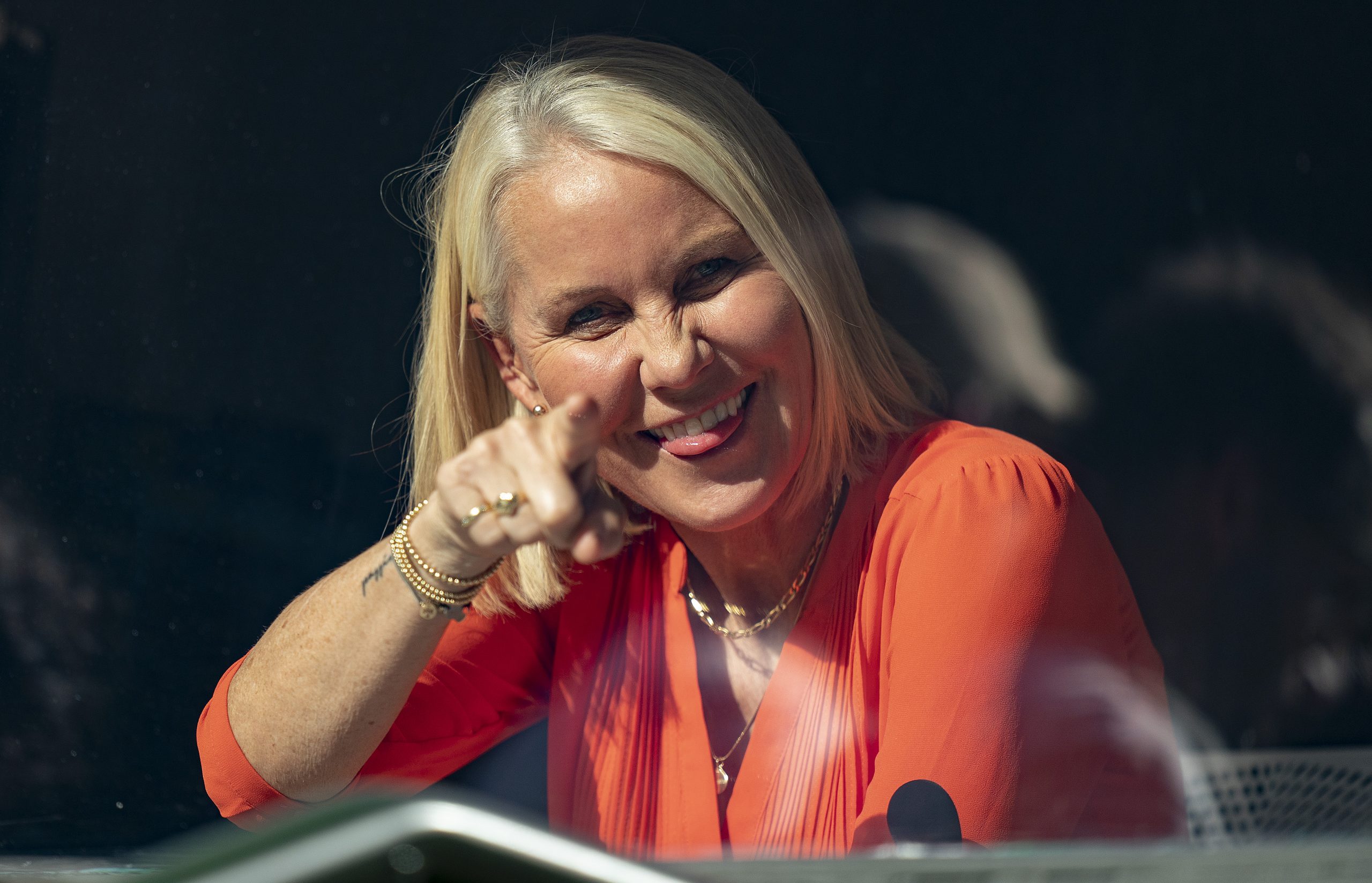 Jul 2, 2022; London, United Kingdom; ESPN Commentator, Rennae Stubbs in the booth for the Paula Badosa (ESP) and Petra Kvitova (CZE) match on day six at All England Lawn Tennis and Croquet Club. © Susan Mullane-USA TODAY Sports