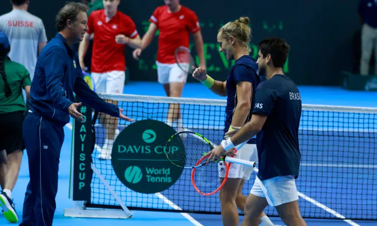 Orlando Luz e Rafael Matos venceram e colocaram o Brasil no qualificatĂłrio da elite da Copa Davis em 2027 (Foto: Luiz candido/CBT)