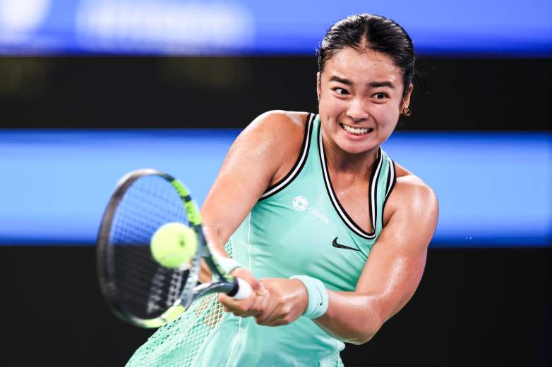 WUHAN, CHINA - OCTOBER 12: Alexandra Eala of Philippines competes against Shi Han of China on day one of Wuhan Open at Optics Valley International Tennis Center on October 12, 2026 in Wuhan, China. (Photo by Di Yin/Getty Images)